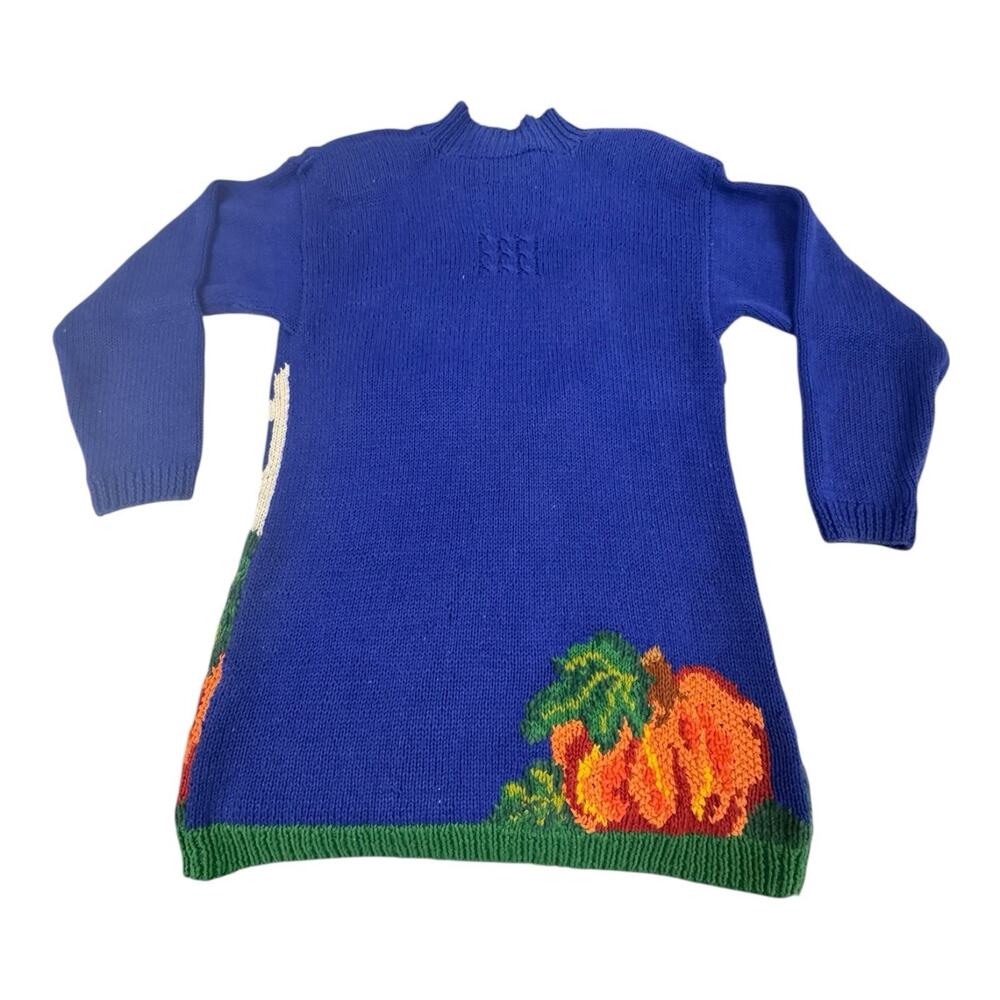 Vtg Marisa Christina Classics Hand Knitted S Blue Halloween Black Cat Sweater - Picture 15 of 15